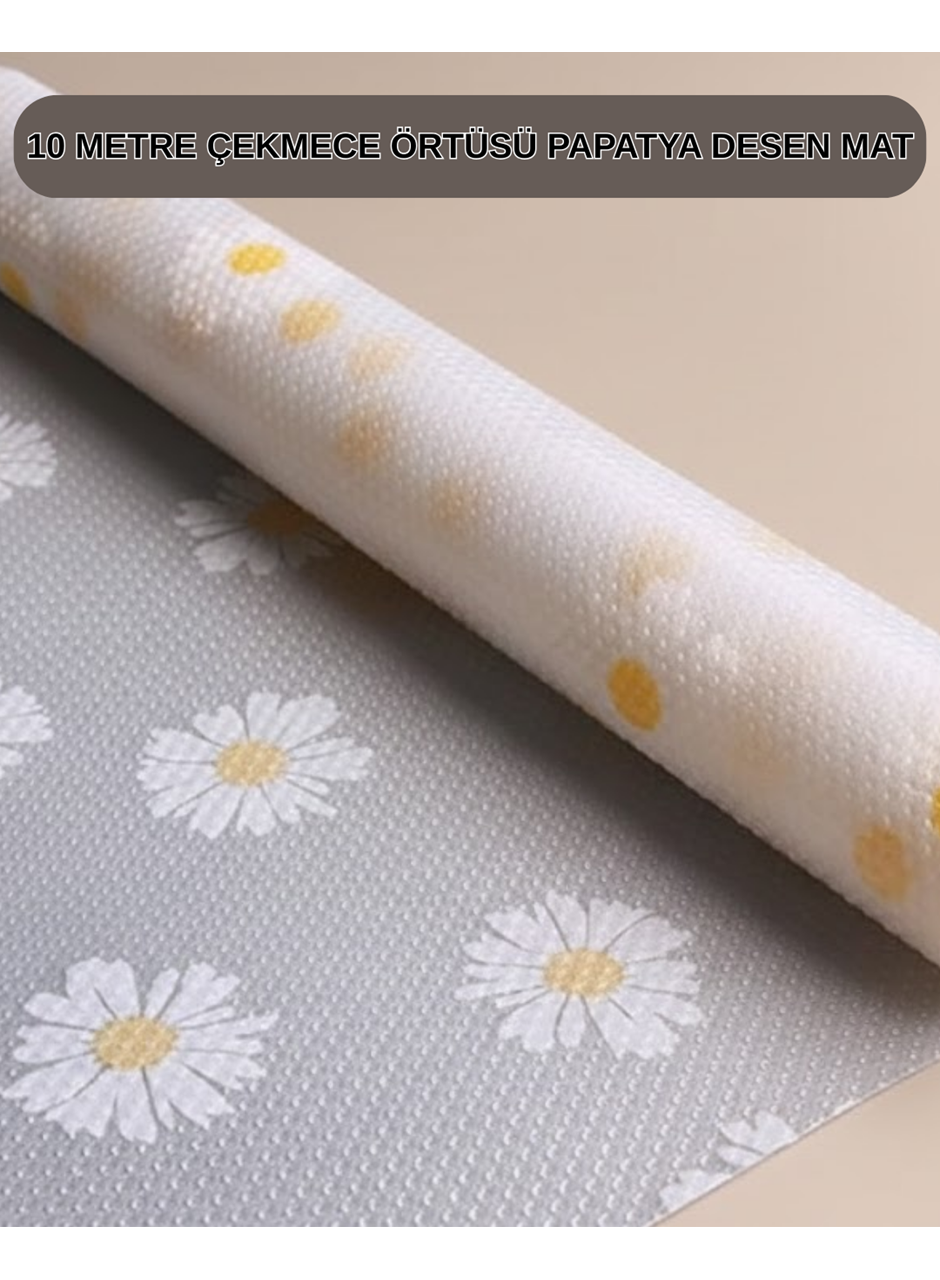 10 Metre Papatya Desenli Kaymaz Çok Amaçlı Dolap İçi Örtü