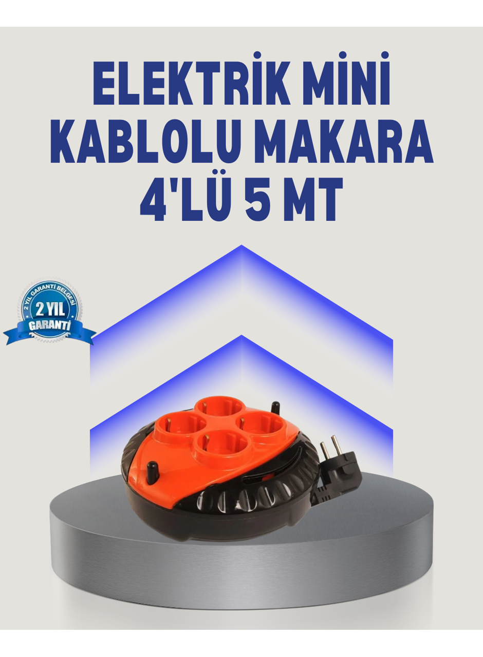5 Metre Uzatma Kablolu 4 Prizli Makara Kırmızı