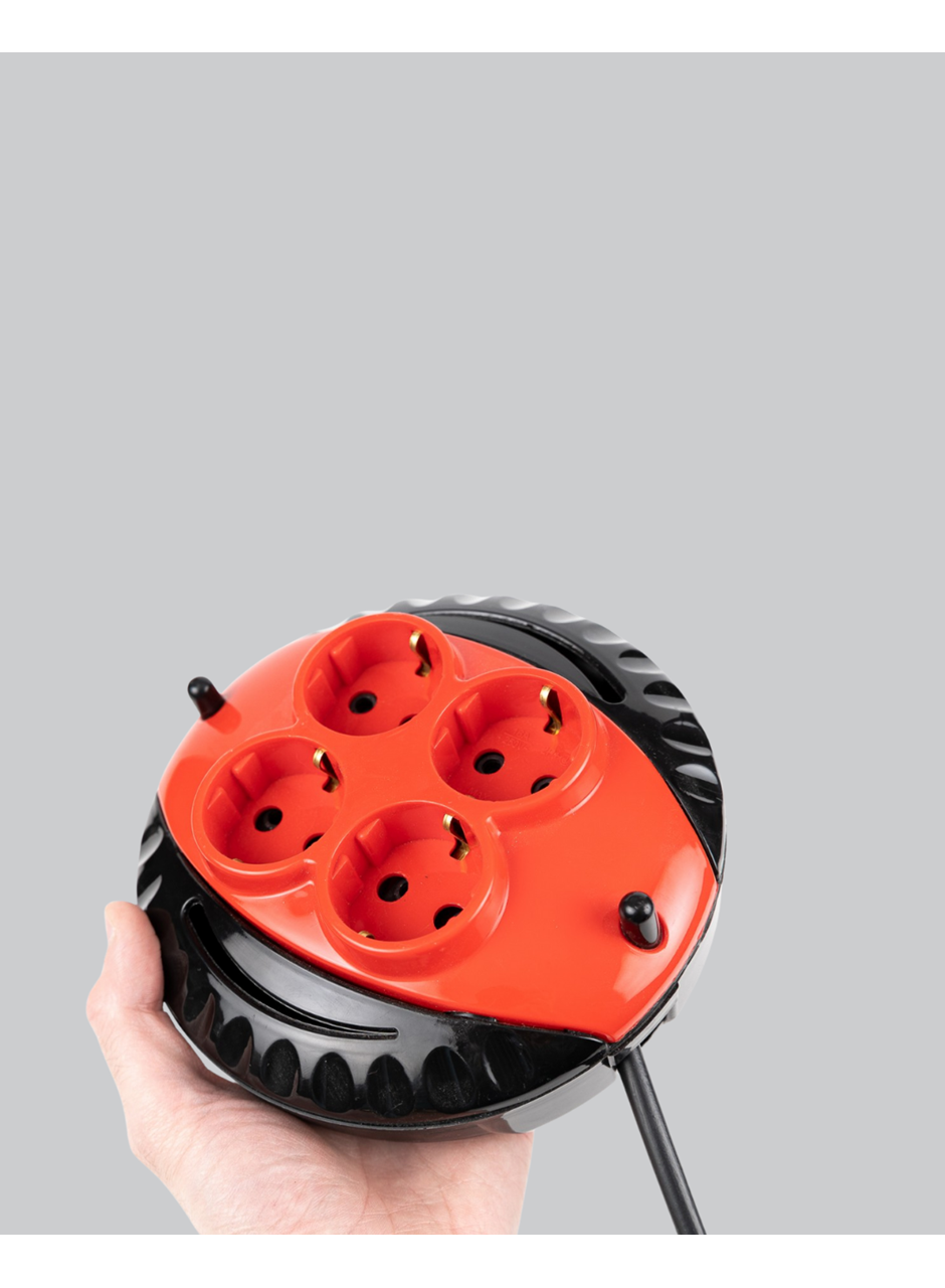 5 Metre Uzatma Kablolu 4 Prizli Makara Kırmızı