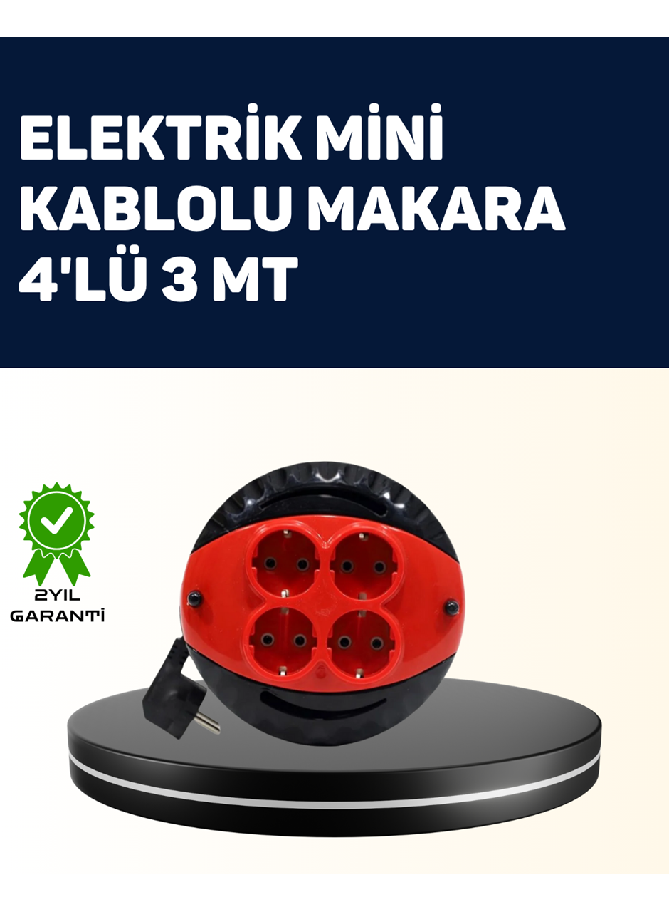 Ev ve Ofis İçin 3 Metre Kablolu 4 Priz Makarası