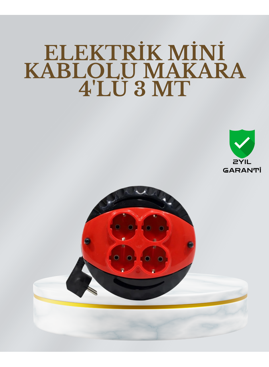 CE Belgeli 3 Metre 4’lü Kablolu Priz Makara