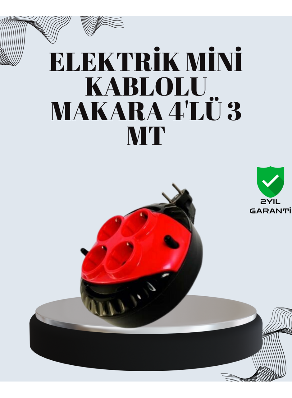 3 Metre Uzatma Kablolu 4 Prizli Makara Kırmızı
