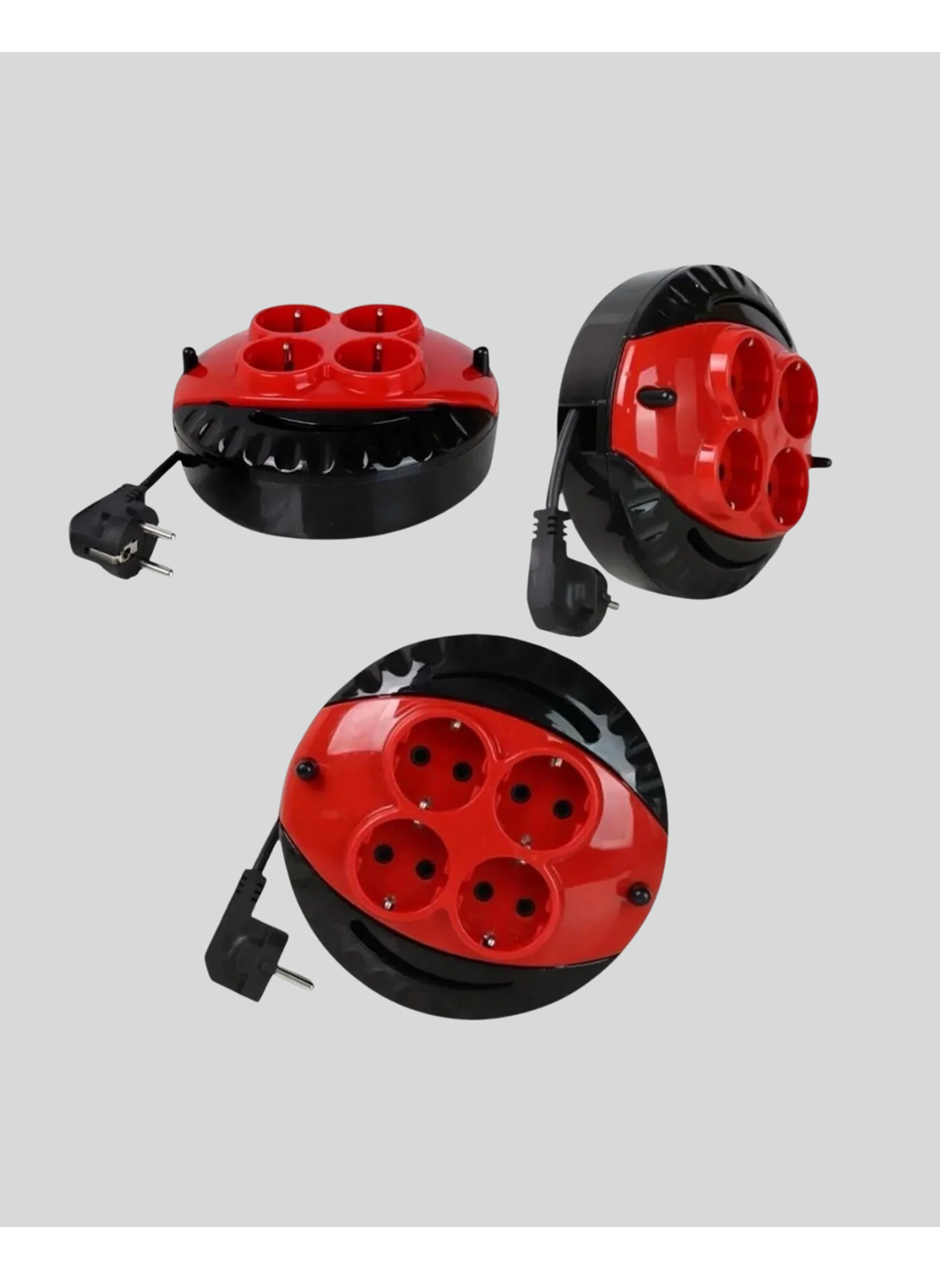 3 Metre Uzatma Kablolu 4 Prizli Makara Kırmızı