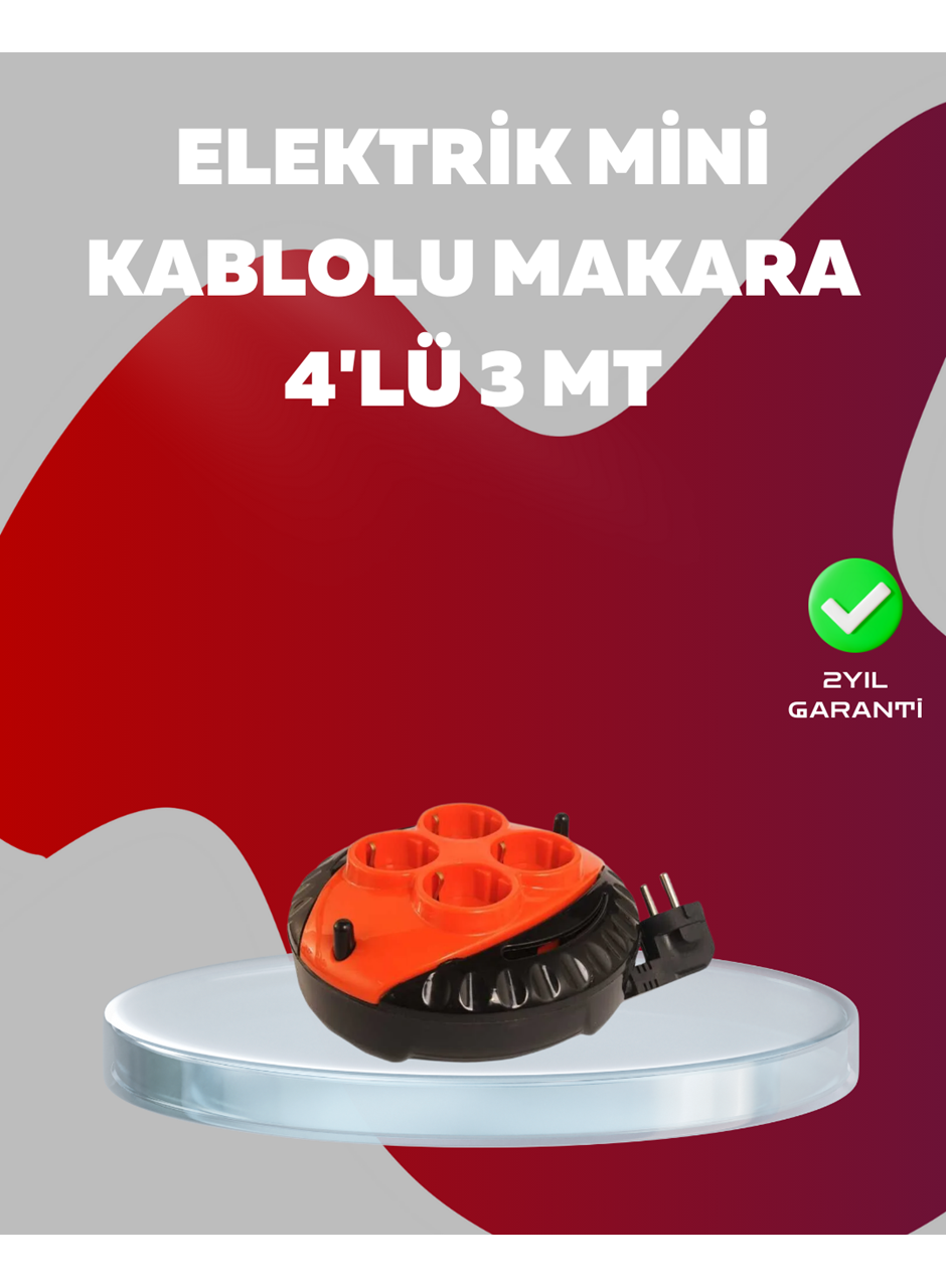 3 Metre Kablolu 4’lü Kırmızı Priz Makara