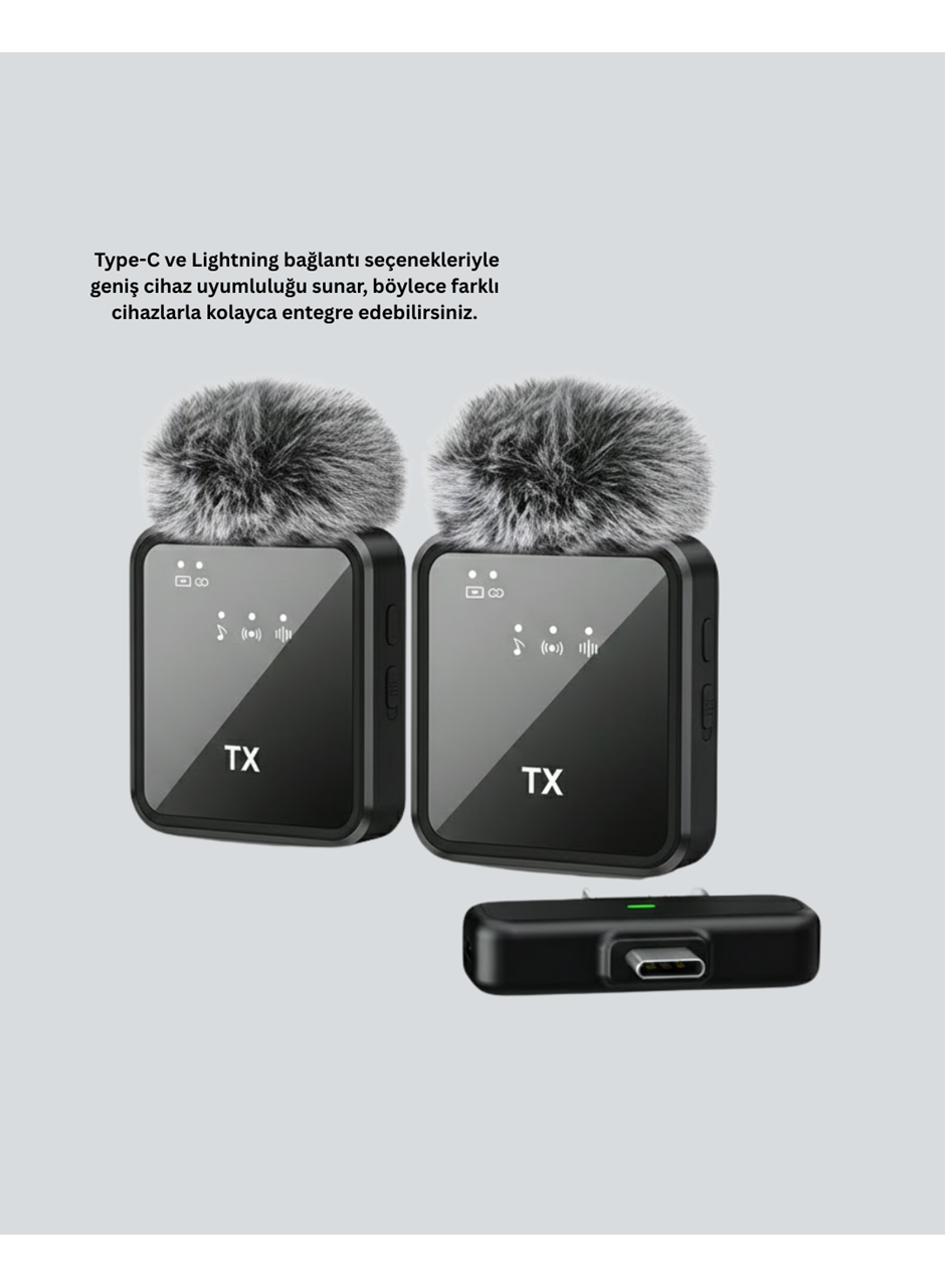 2in1 Kablosuz Yaka Mikrofonu iOS ve Android Uyumlu