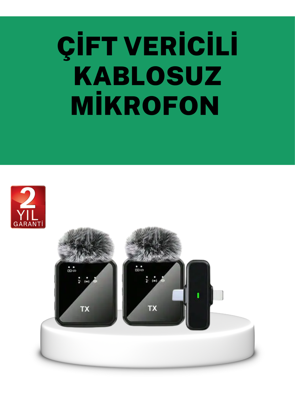 Canlı Yayın ve Video Çekimleri İçin Çiftli Kablosuz Yaka Mikrofon