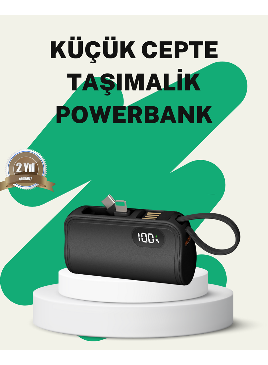 2000mAh Mini Powerbank Dahili Konektörlü PD 20W