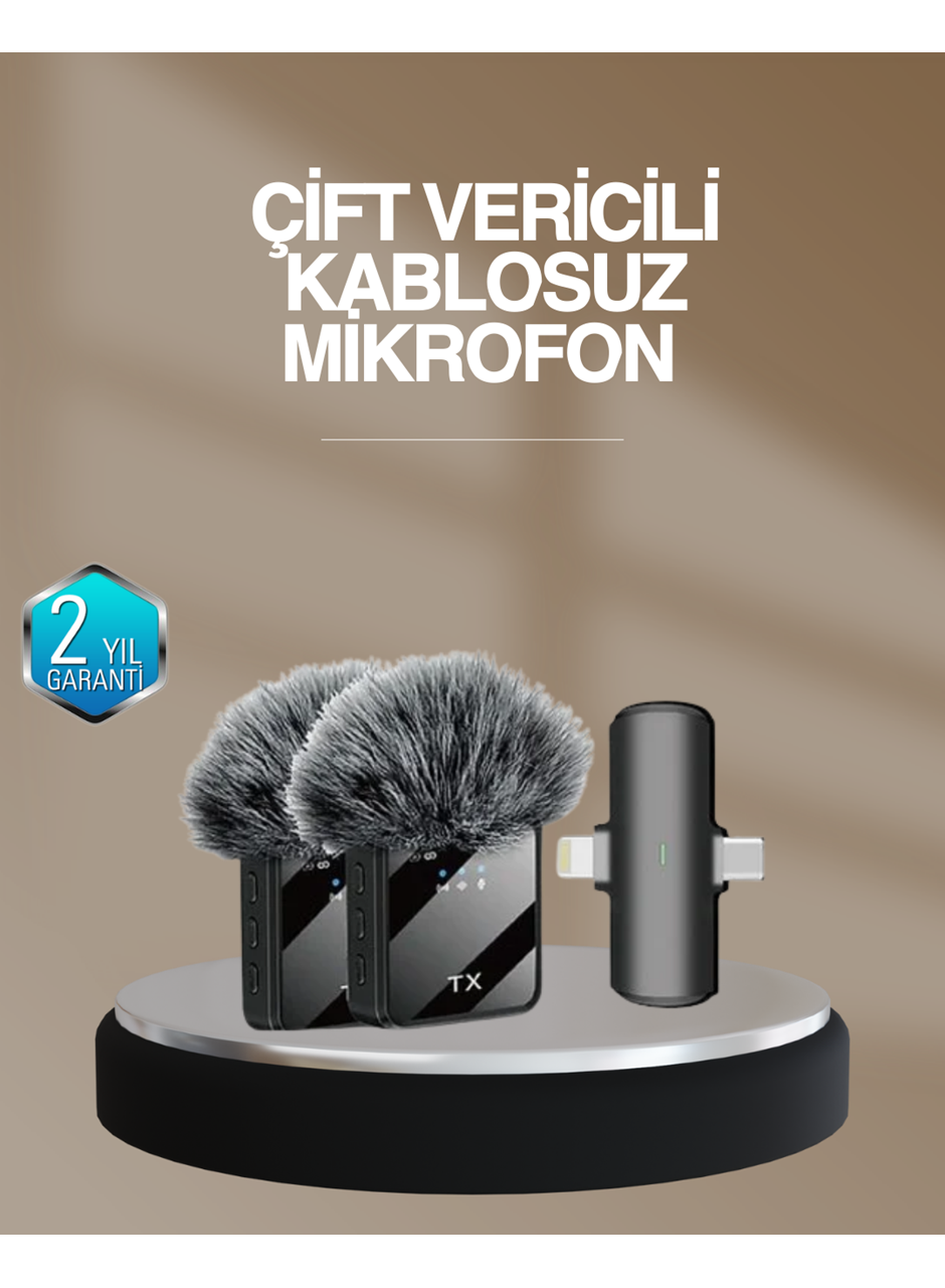 2’li Kablosuz Yaka Mikrofonu Type-C ve Lightning Uyumlu Profesyonel Set
