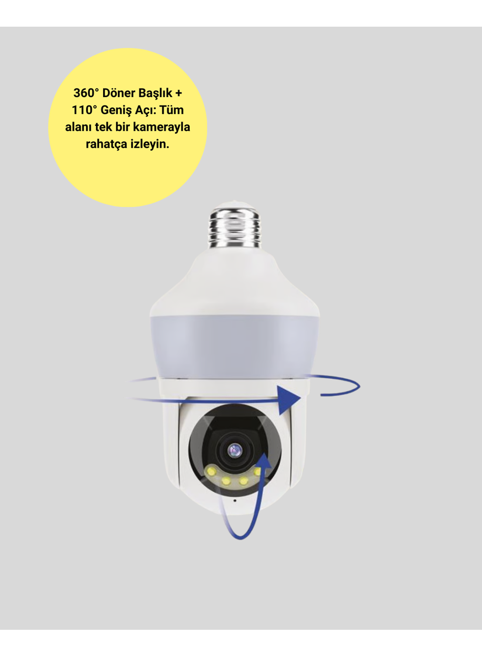 360° Full HD Wi-Fi Akıllı Ampül Kamera Gece Görüşlü