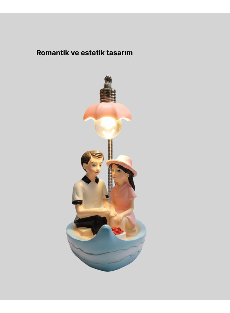 El Ele Tutuşan Çift Figürlü Dekoratif Gece Lambası Romantik Tasarım
