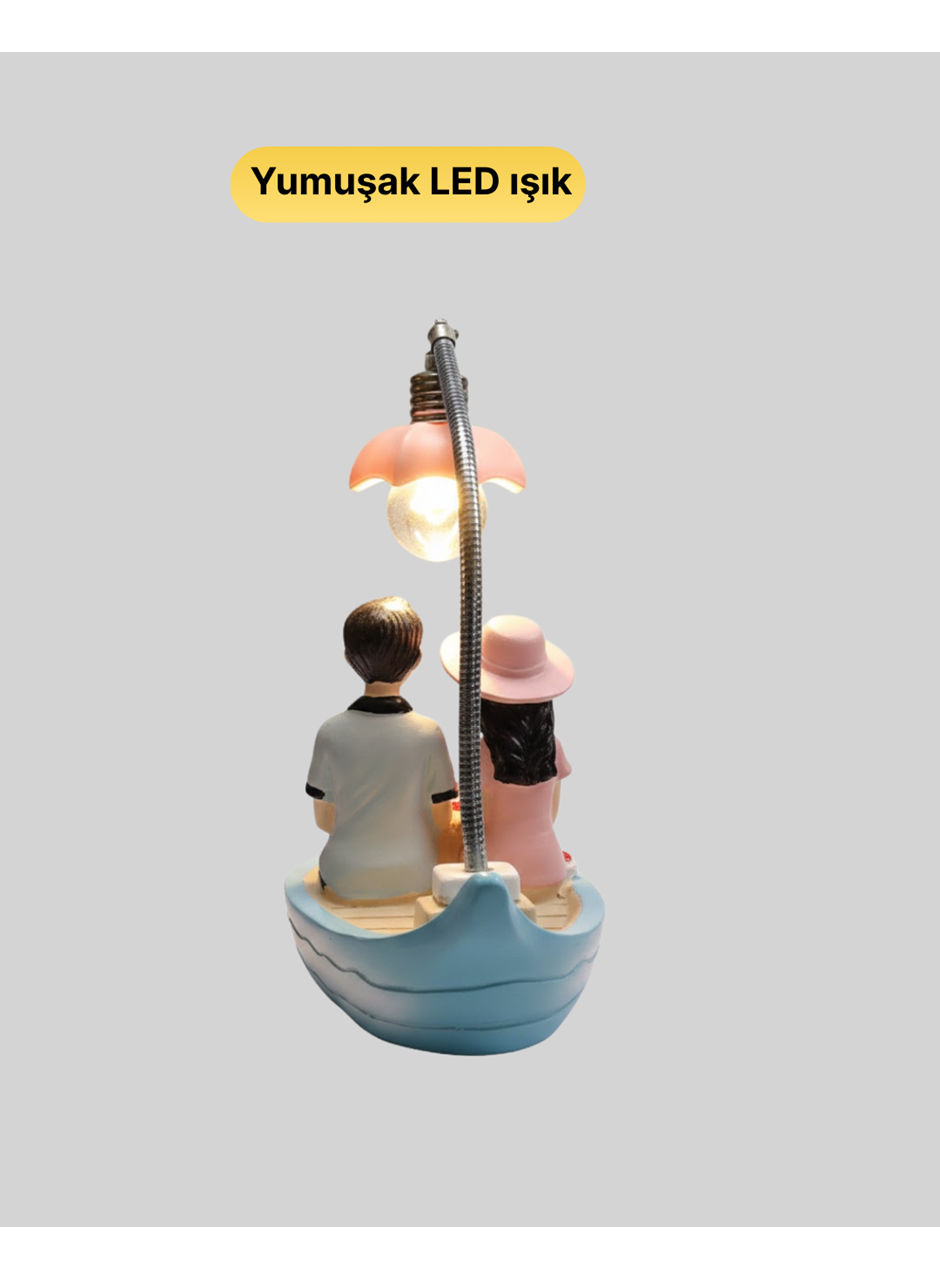 Romantik Çift Figürlü Gece Lambası Sandal Model Sevgiliye Özel Hediye