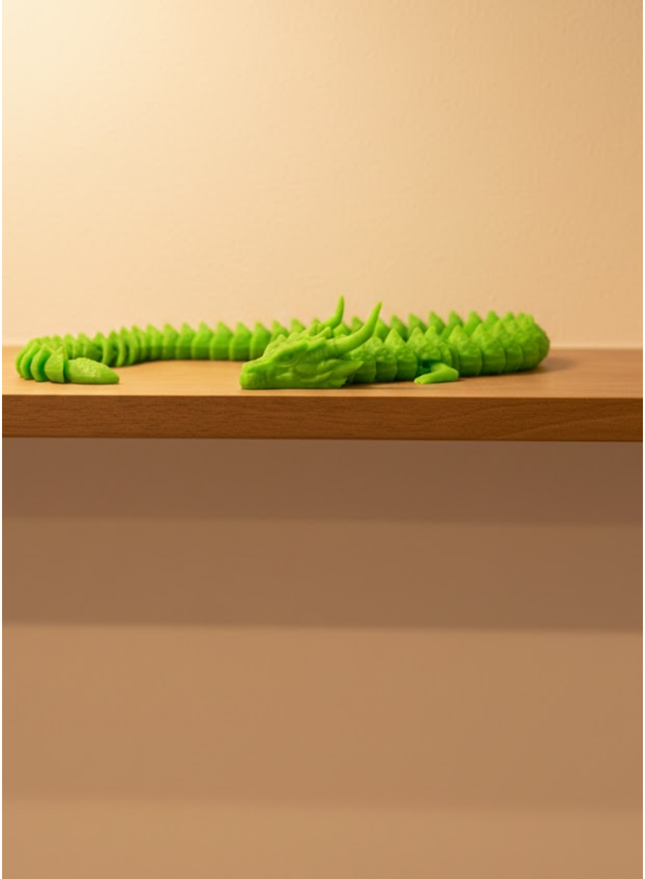 Hareketli Yeşil Ejderha Figür Uzun Gövdeli Koleksiyonluk Tasarım