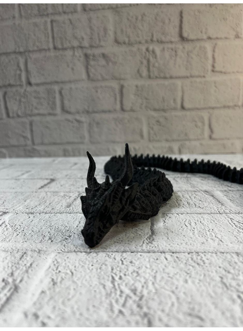 Siyah Hareketli Ejderha Figürü Esnek Gövdeli Dekoratif Tasarım 60 cm