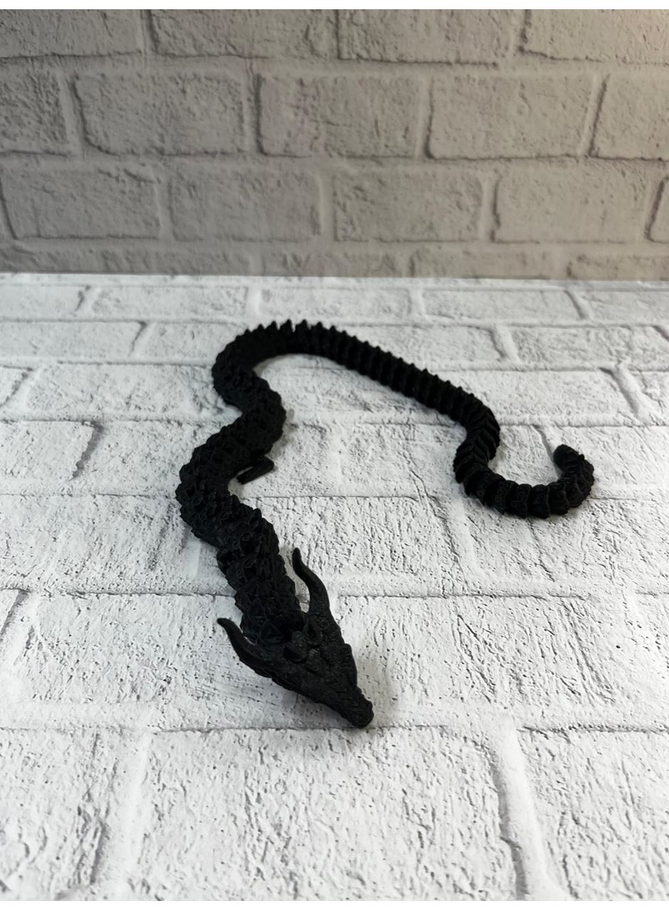 Siyah Hareketli Ejderha Figürü Esnek Gövdeli Dekoratif Tasarım 60 cm