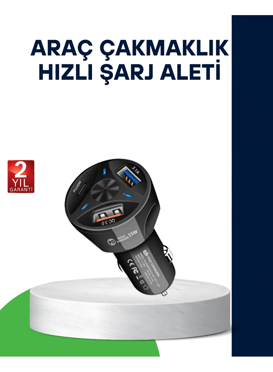 55W Hızlı Araç Şarj Cihazı Quick Charge 3.0 ve PD Destekli