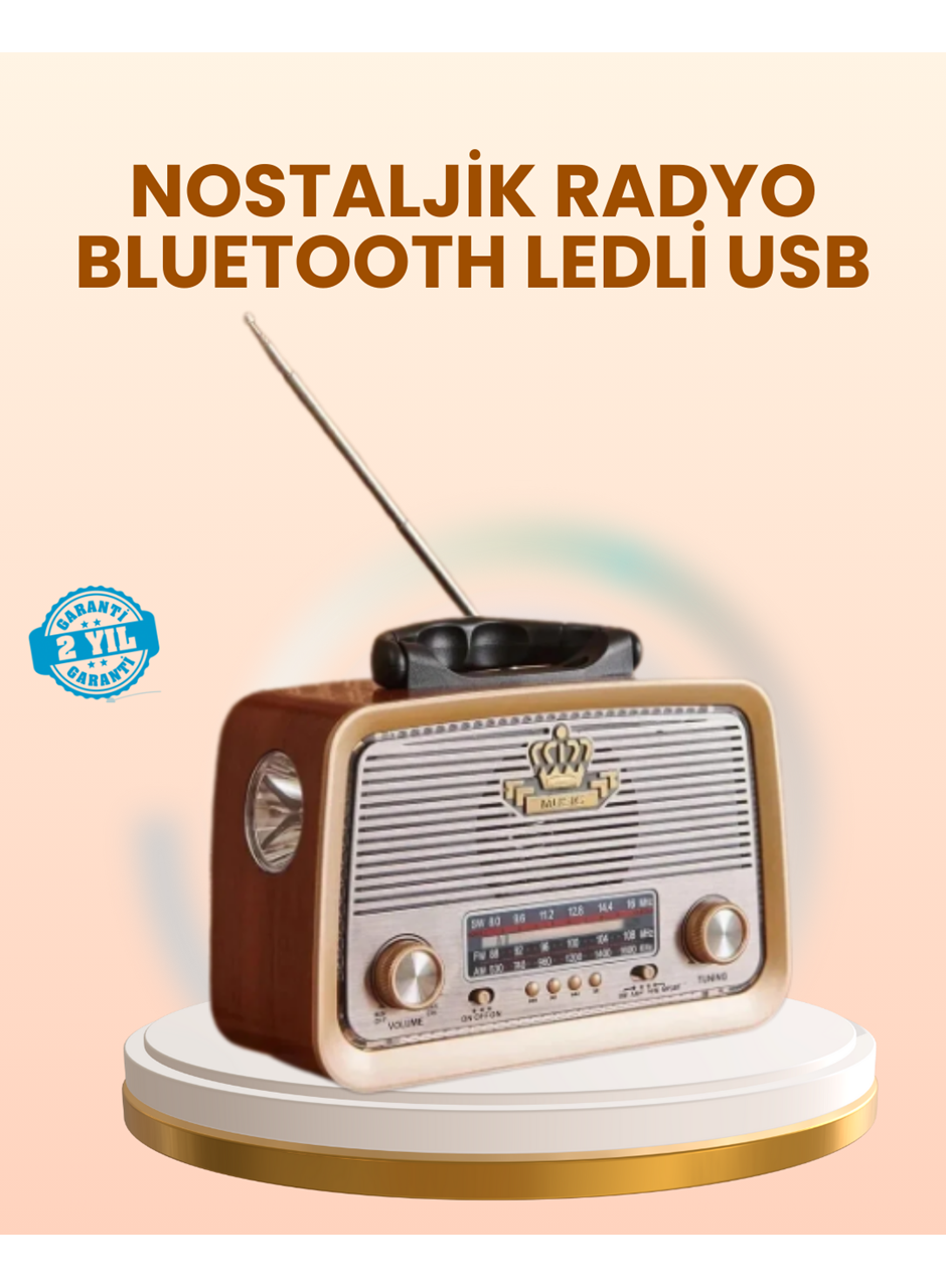 Eskitme Tasarımlı Ahşap Bluetooth Radyo LED Aydınlatmalı