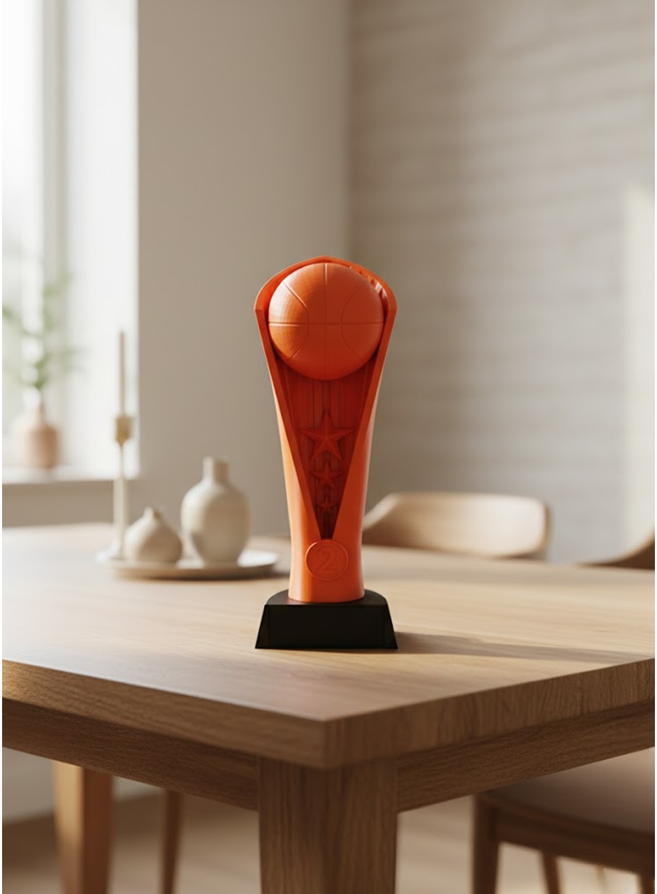 Turuncu Kupa 23cm Basketbol Temalı Dekoratif Ödül Biblosu