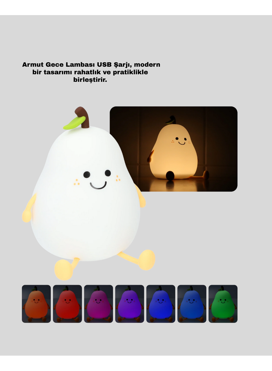 USB Şarjlı Armut Gece Lambası Dokunmatik Renk Değişimli