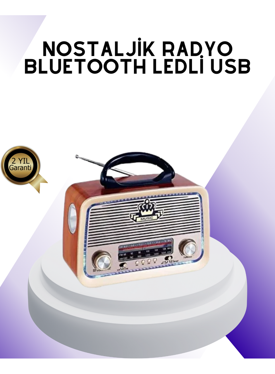Nostalji Bluetooth Radyo FM AM SW Ahşap Eskitme Tasarım