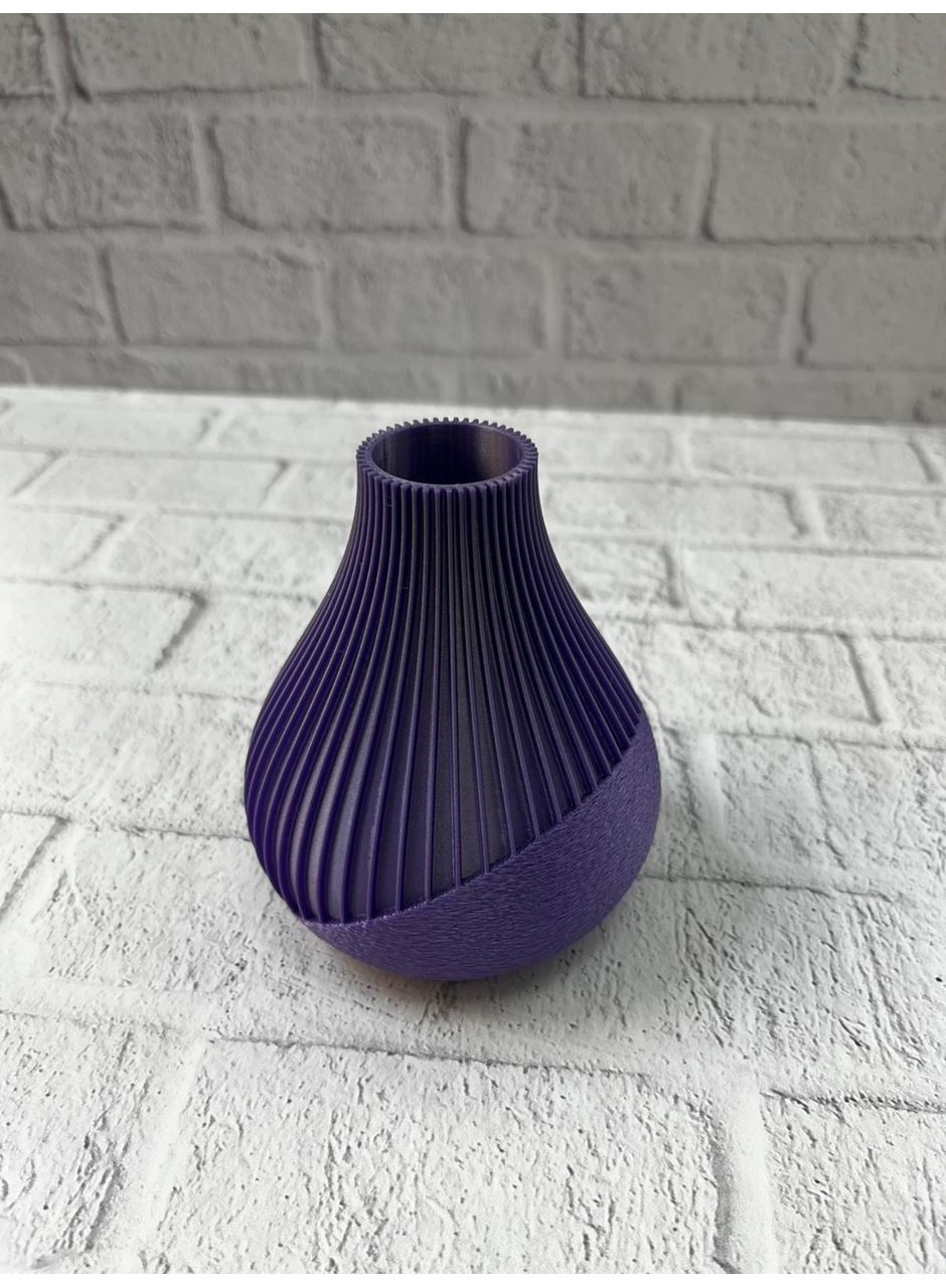 11 cm Mor Minimal Çizgili Vazo Masa Üstü Şık Dekor Objesi