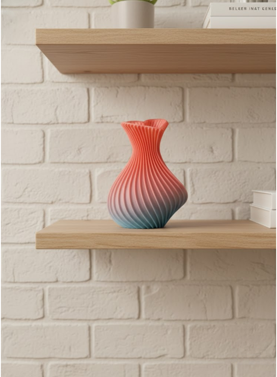 3D Dalga Desenli Kalp Formlu Dekoratif Vazo Pembe 15 cm