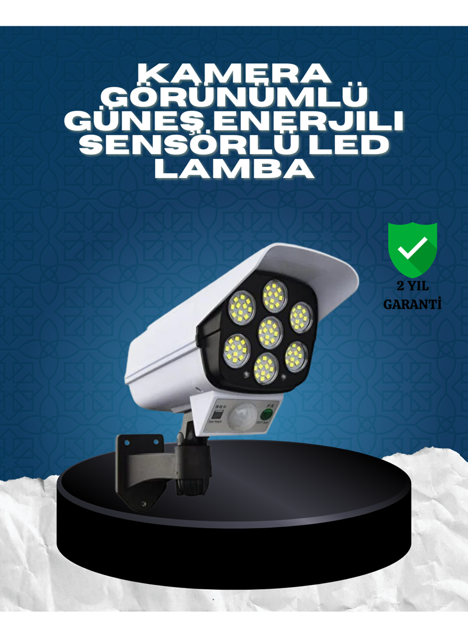 Güneş Enerjili Kamera Görünümlü Hareket Sensörlü LED Duvar Lambası Uzaktan Kumandalı