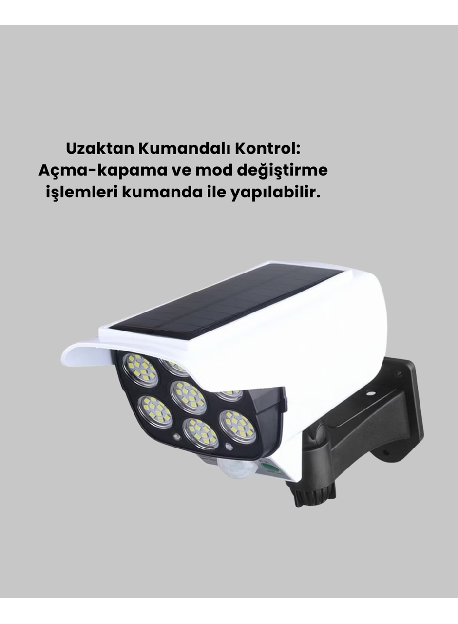 Güneş Enerjili Kamera Görünümlü Hareket Sensörlü LED Duvar Lambası Uzaktan Kumandalı