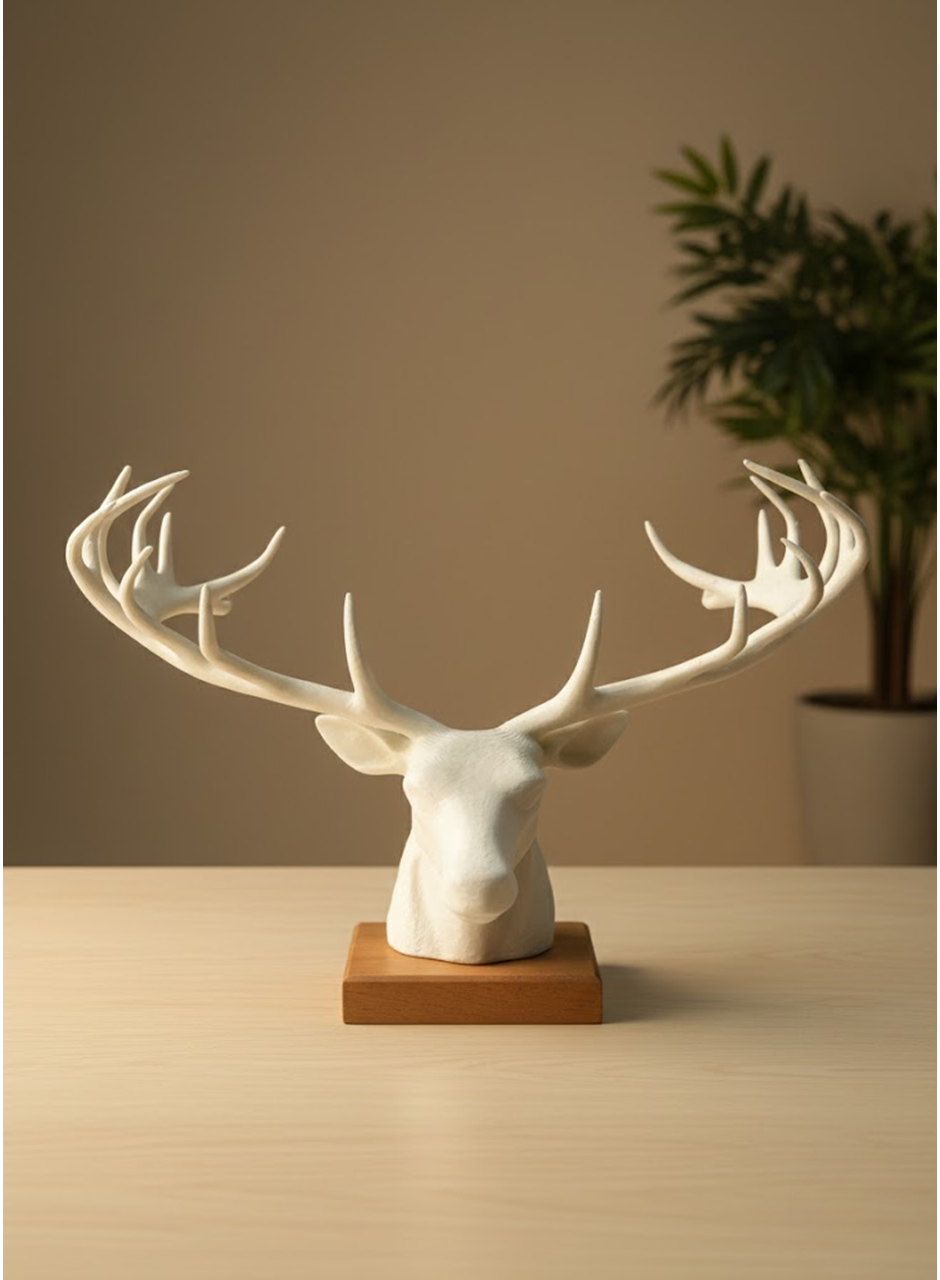 Dekoratif Geyik Başı Heykel 25 cm Modern Minimal Tasarım