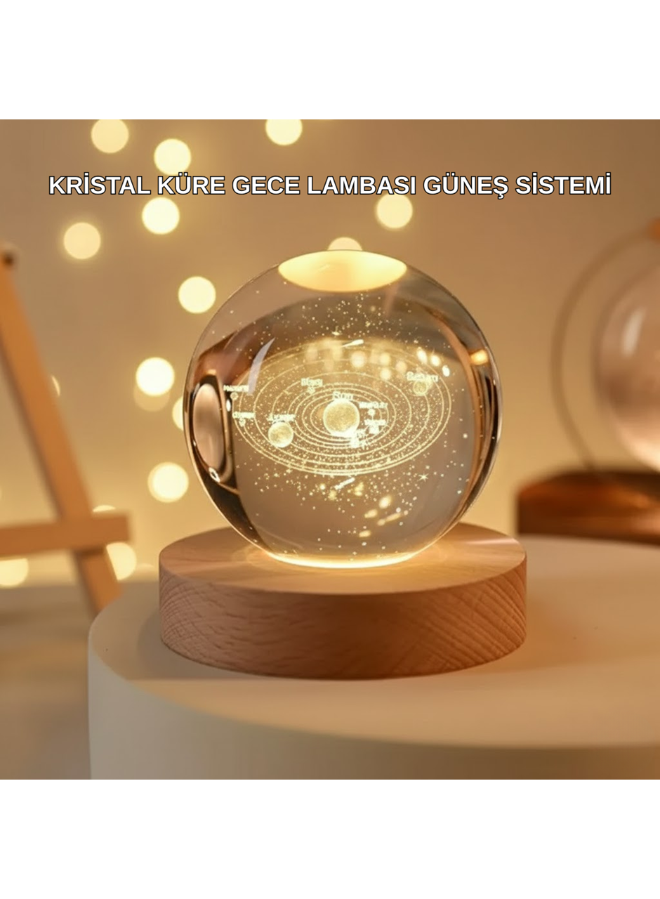 USB Bağlantılı Işıklı Kristal Küre Modern Ahşap Tabanlı Dekor