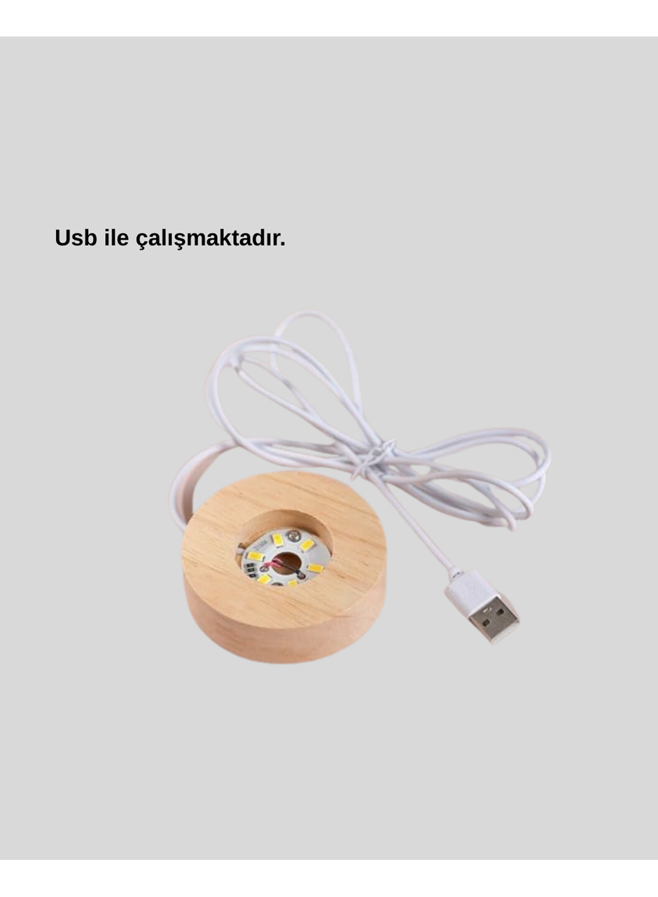 USB Bağlantılı Işıklı Kristal Küre Modern Ahşap Tabanlı Dekor