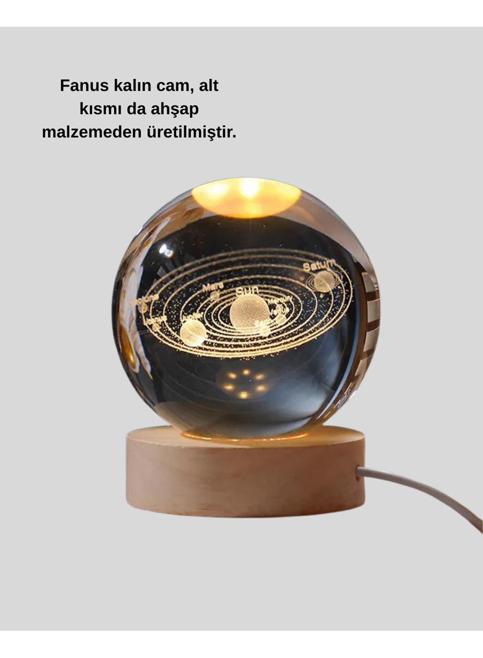 USB Bağlantılı Işıklı Kristal Küre Modern Ahşap Tabanlı Dekor