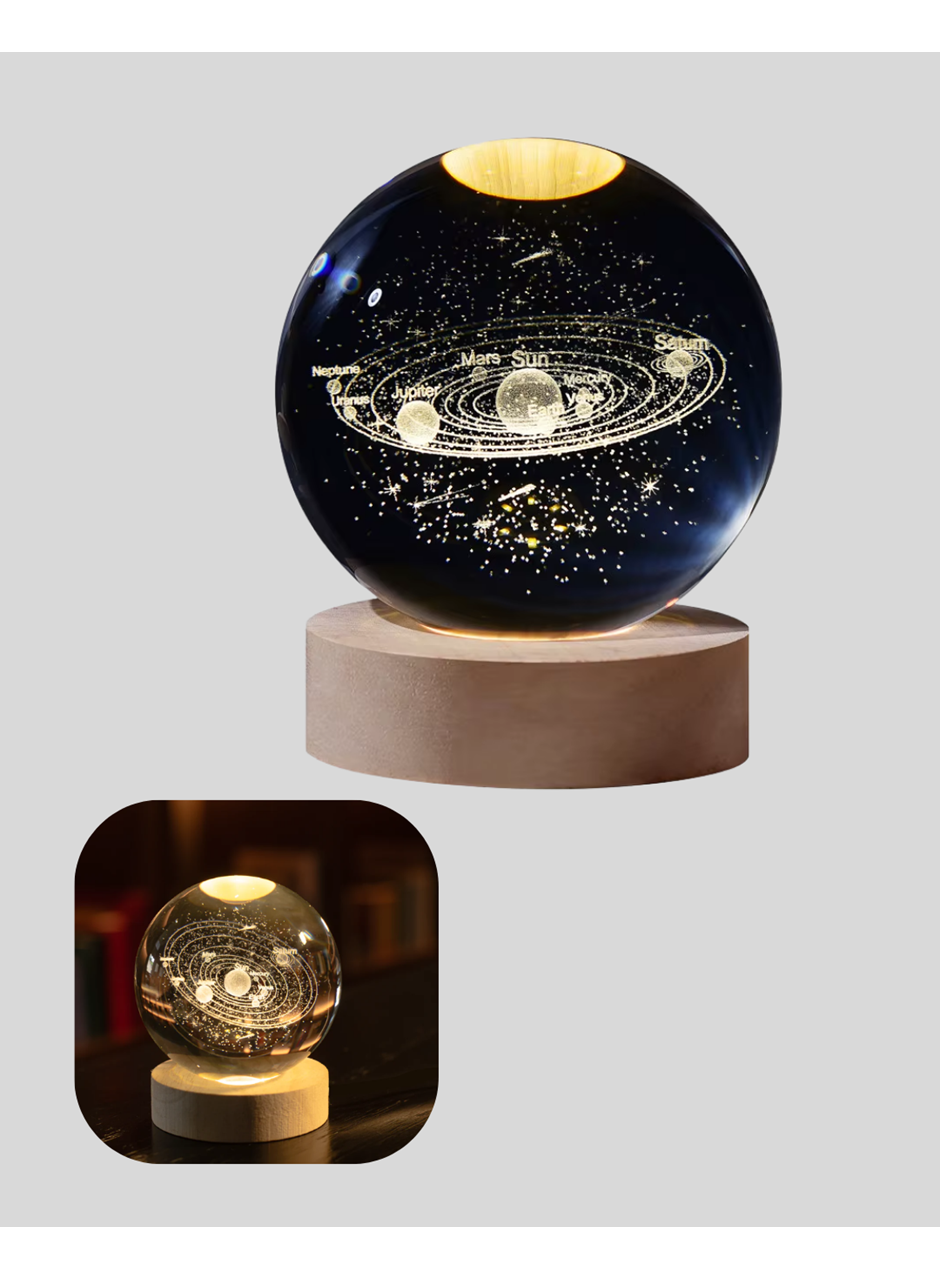 USB Bağlantılı Işıklı Kristal Küre Modern Ahşap Tabanlı Dekor