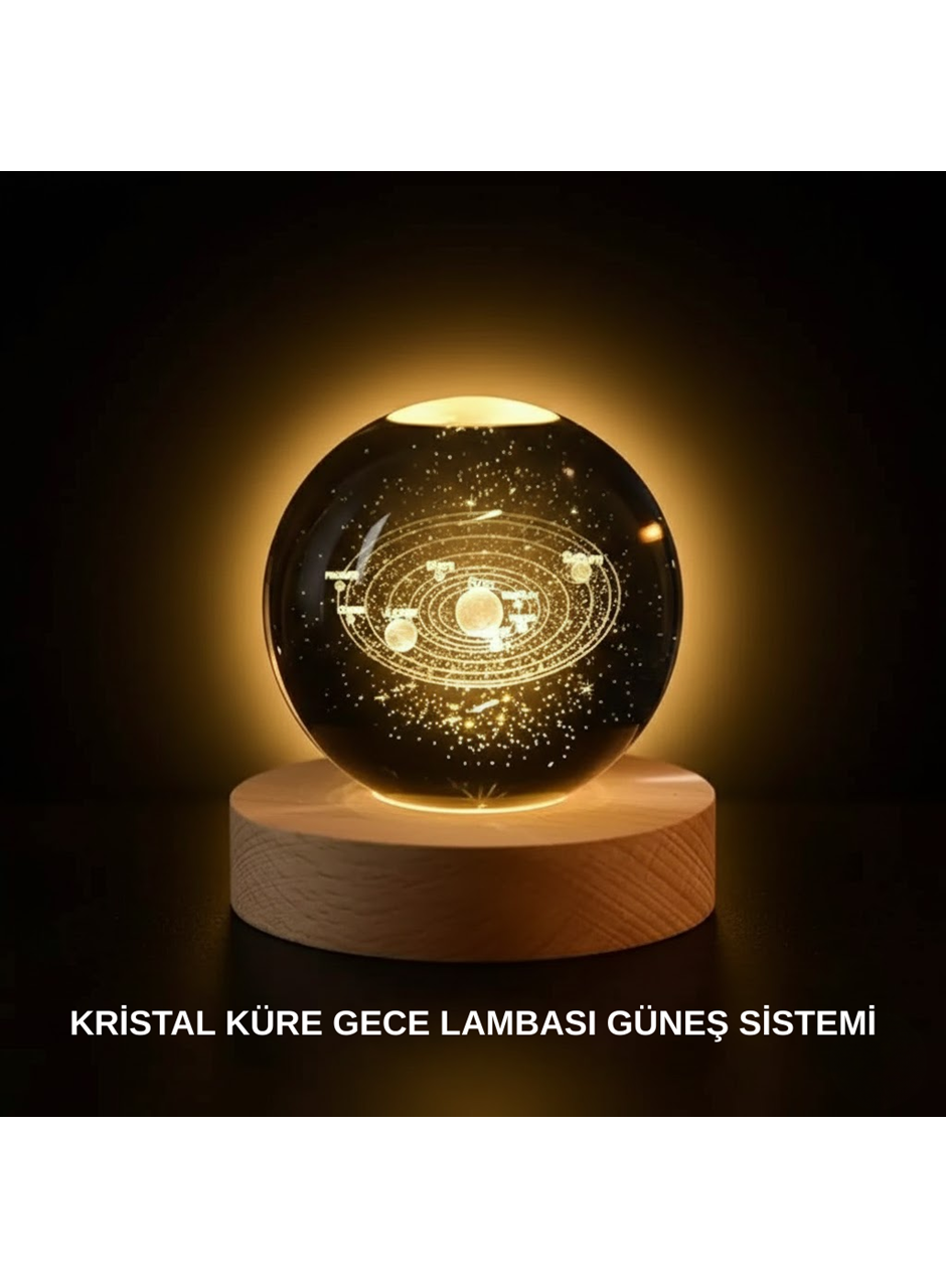 Ahşap Standlı LED Kristal Küre Lazer İşlemeli Dekoratif Obje