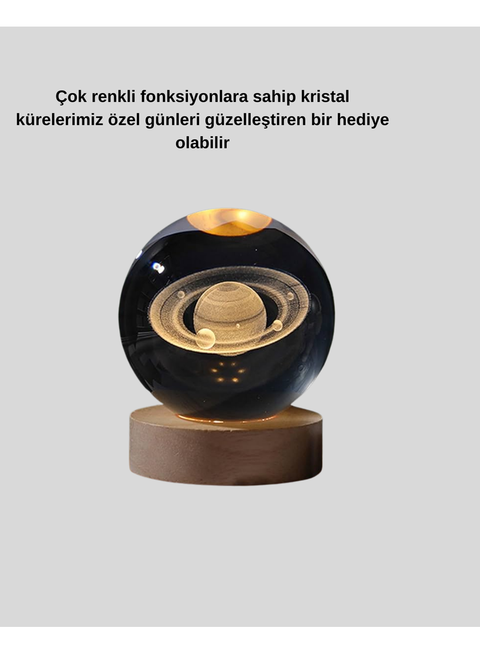 Dekoratif 3D Satürn Motifli Kristal Küre Işıklı Gece Lambası