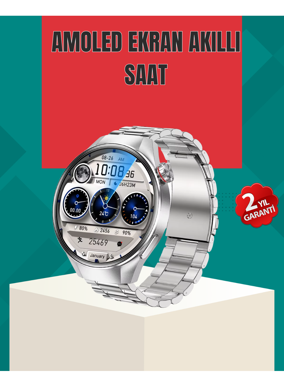 Metal Gövdeli AMOLED Akıllı Saat – Kan Oksijen, Nabız ve Arama Fonksiyonlu