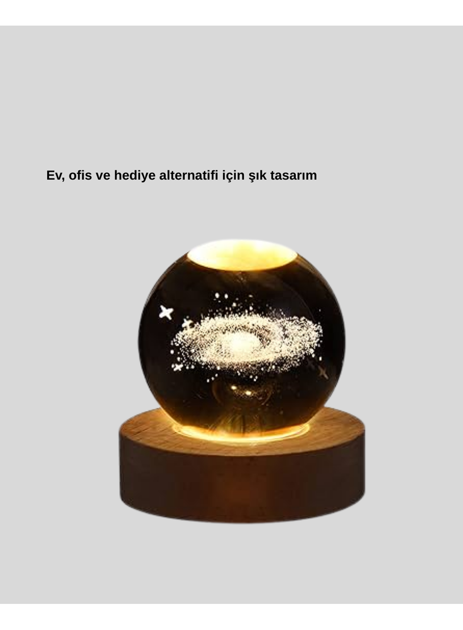 Samanyolu Desenli Kristal Küre Ahşap Standlı Gün Işığı LED Masa Lambası