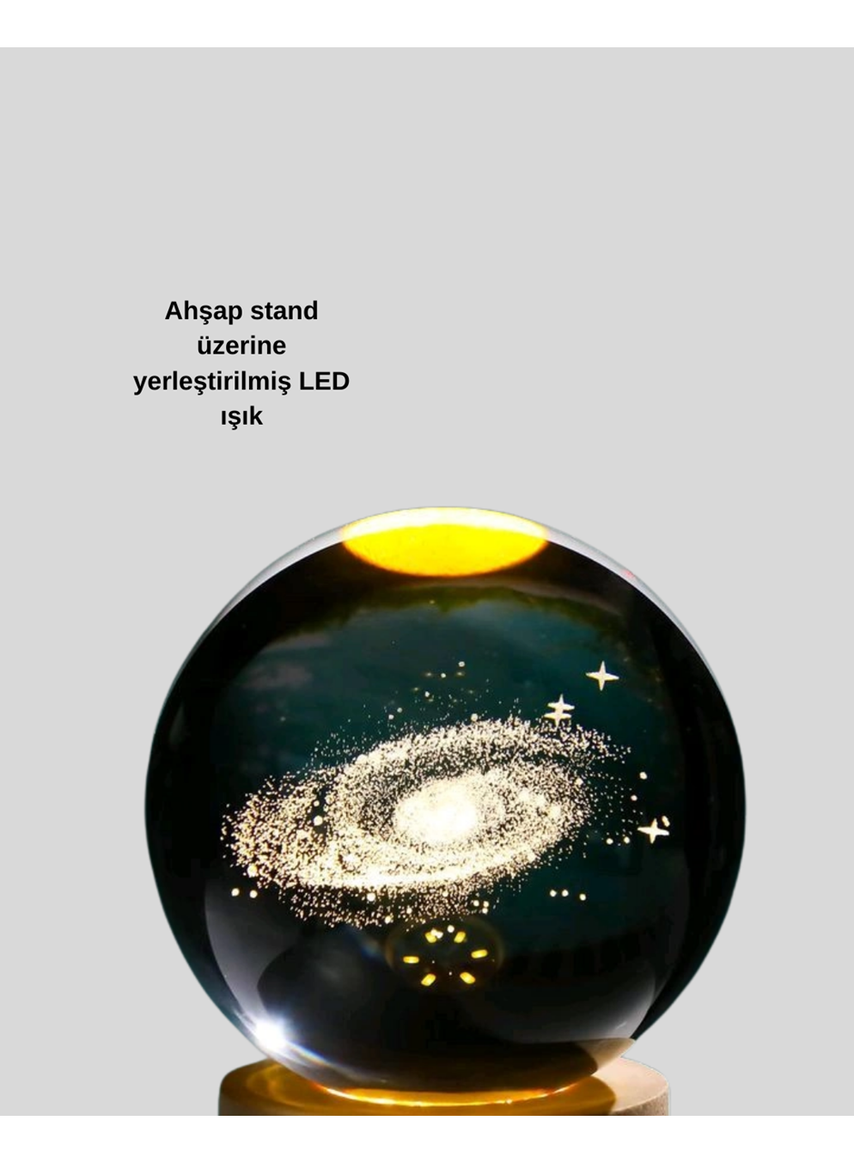 Samanyolu Desenli Kristal Küre Ahşap Standlı Gün Işığı LED Masa Lambası