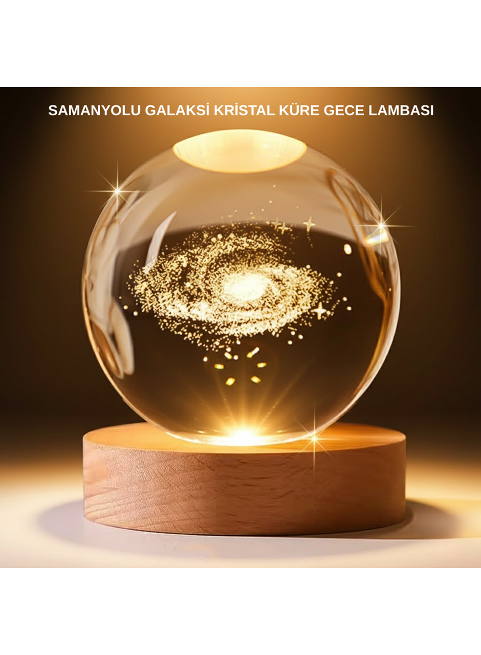 USB Bağlantılı Samanyolu Galaksi Küre Ahşap Standlı 3D Işıklı Dekor Lambası