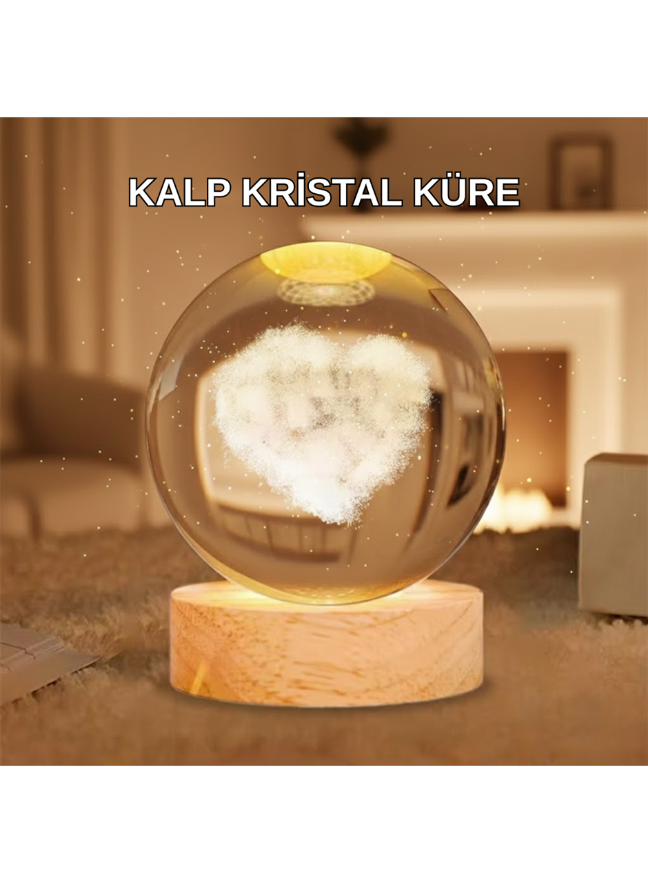 Ahşap Standlı Kalp Motifli Işıklı Cam Küre Hediye Seçeneği