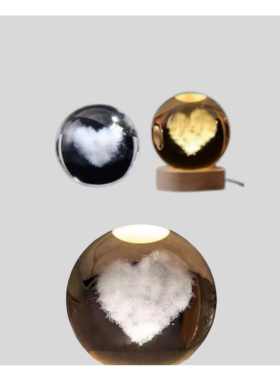 Romantik Kalpli Kristal Cam Küre USB’li Işıklı Dekoratif Obje