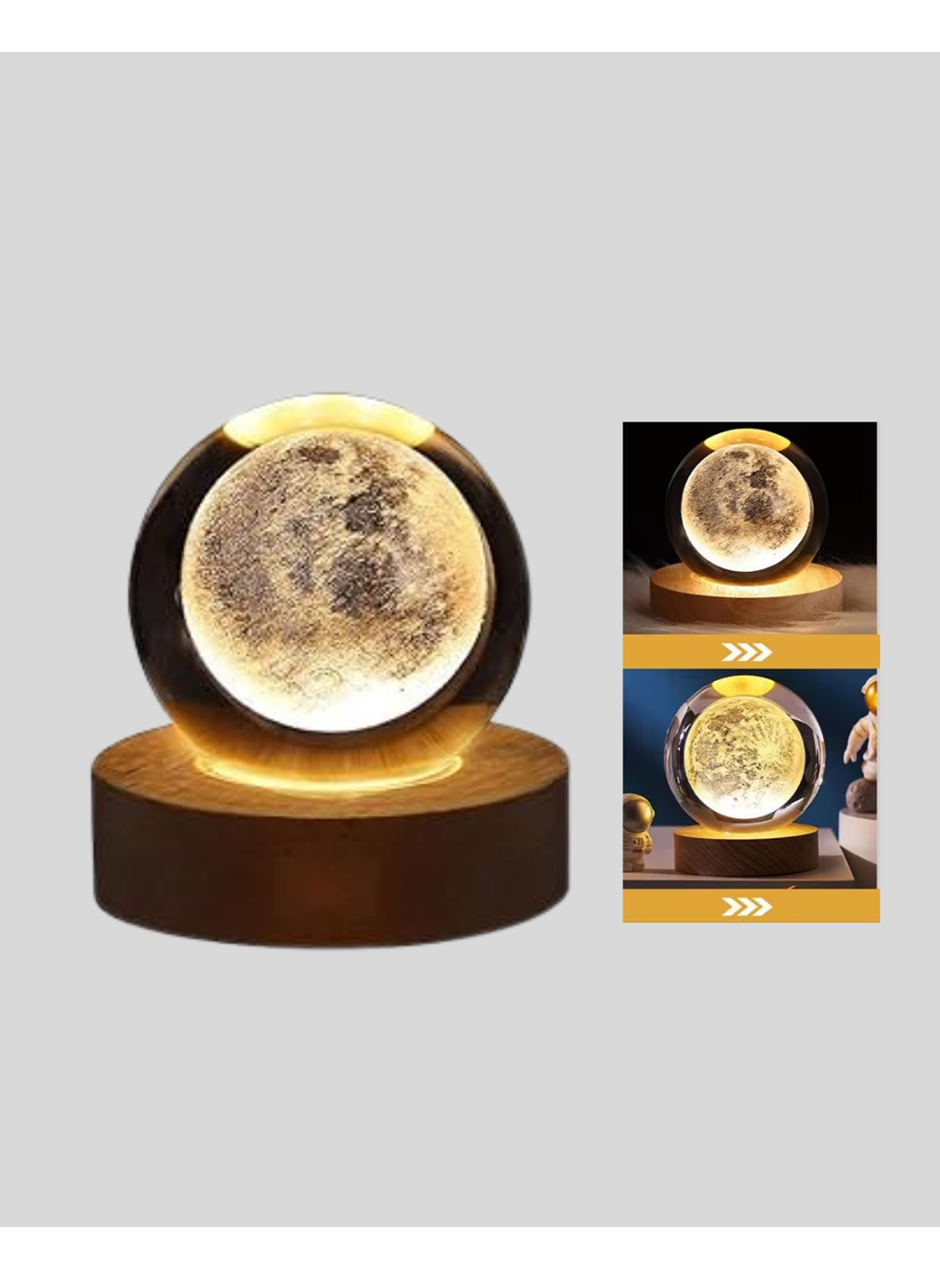 Ay Temalı Kristal Küre Gece Lambası LED Aydınlatmalı Premium Dekor