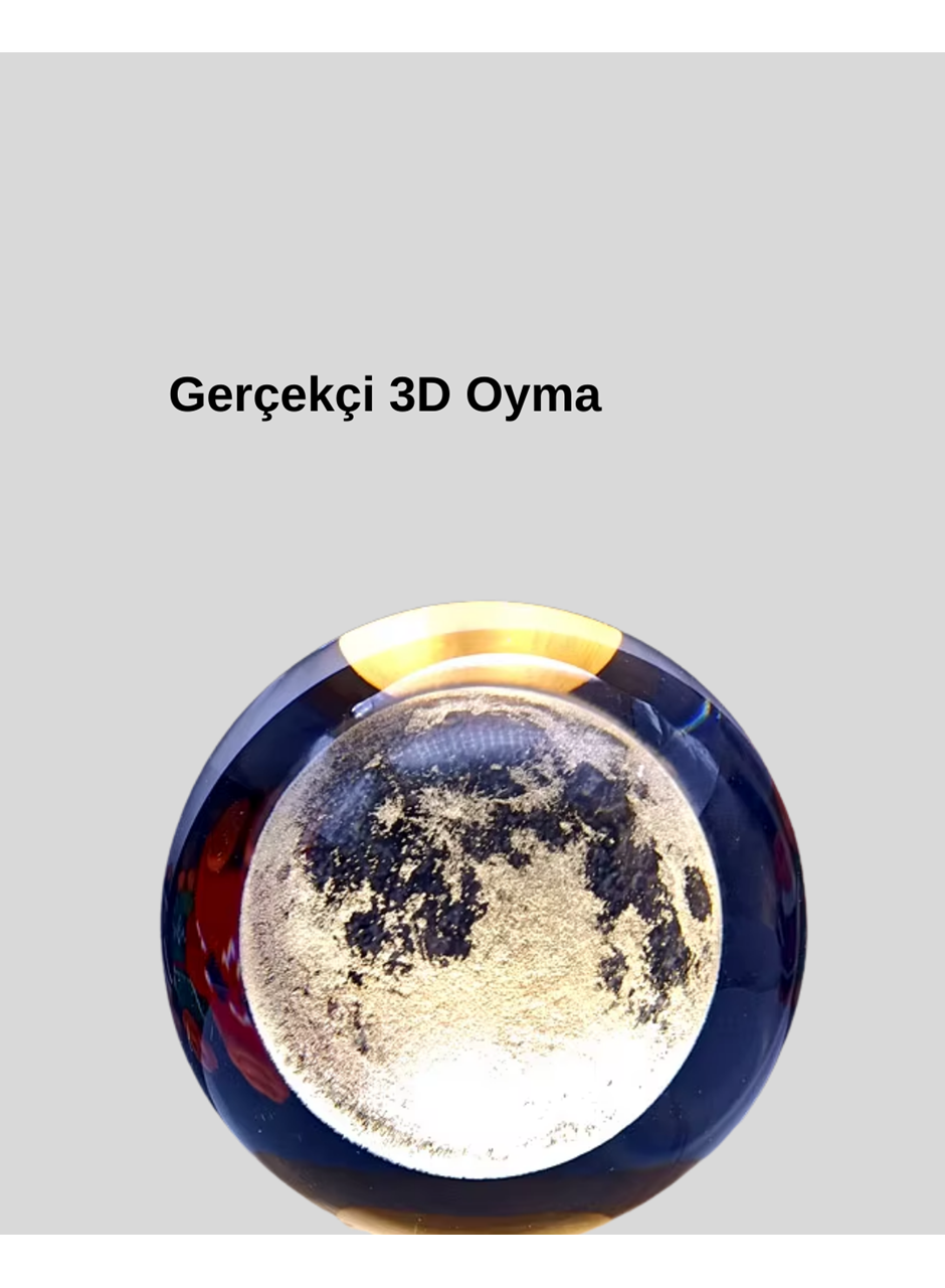 Ay Temalı Kristal Küre Gece Lambası LED Aydınlatmalı Premium Dekor