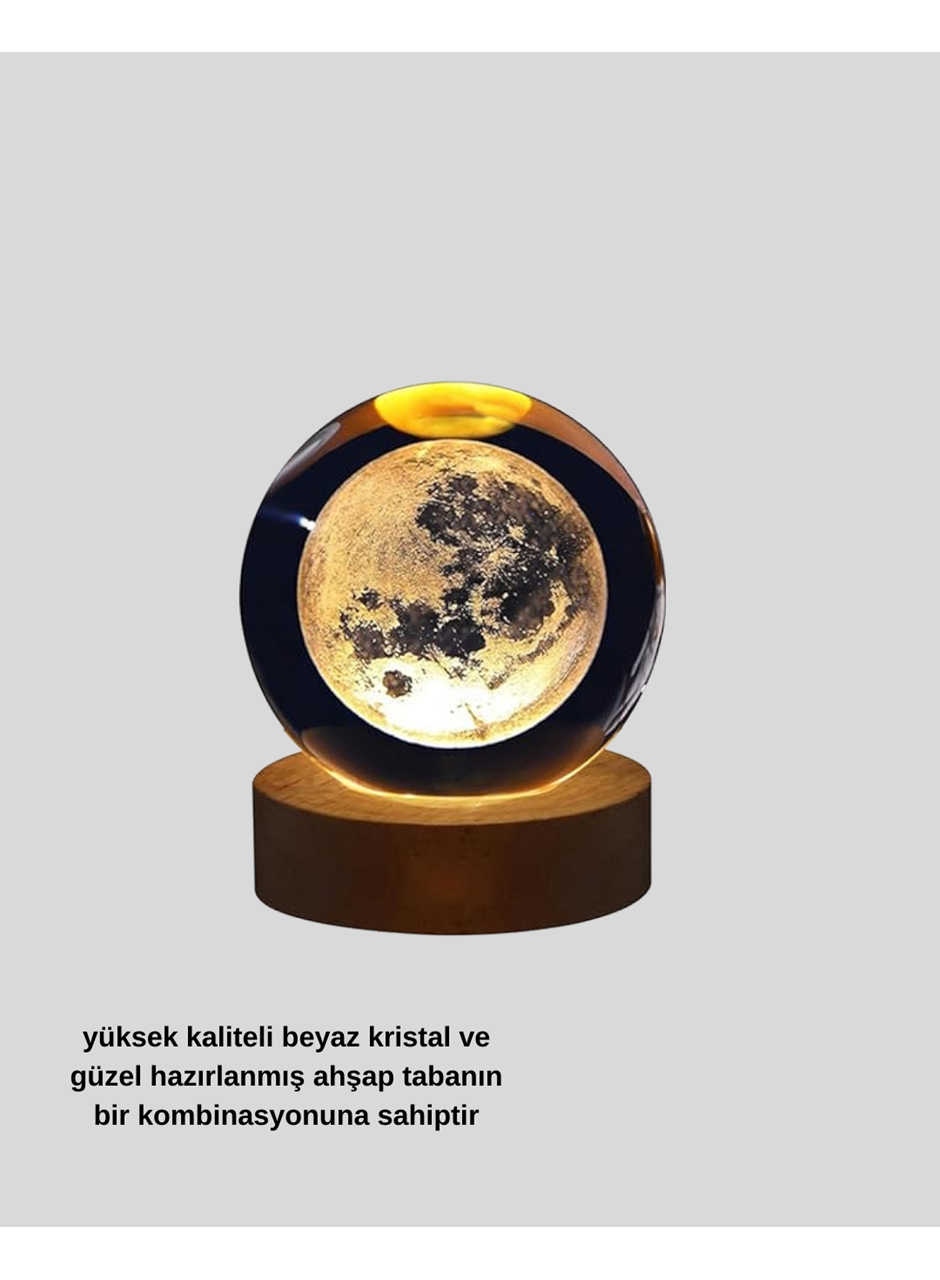 Ay Temalı Kristal Küre Gece Lambası LED Aydınlatmalı Premium Dekor