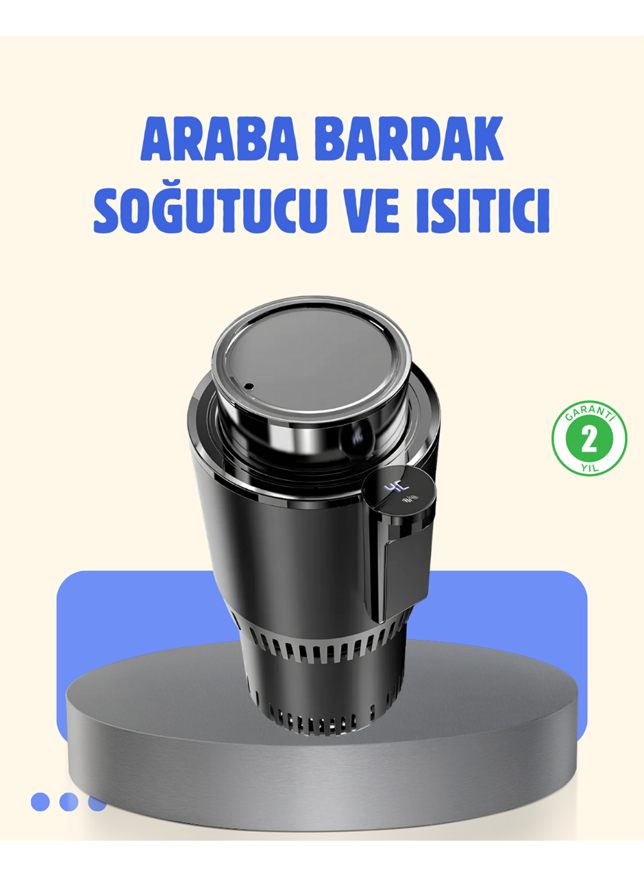 Araç İçi Akıllı Bardaklık Isıtıcı Soğutucu Dijital Ekranlı