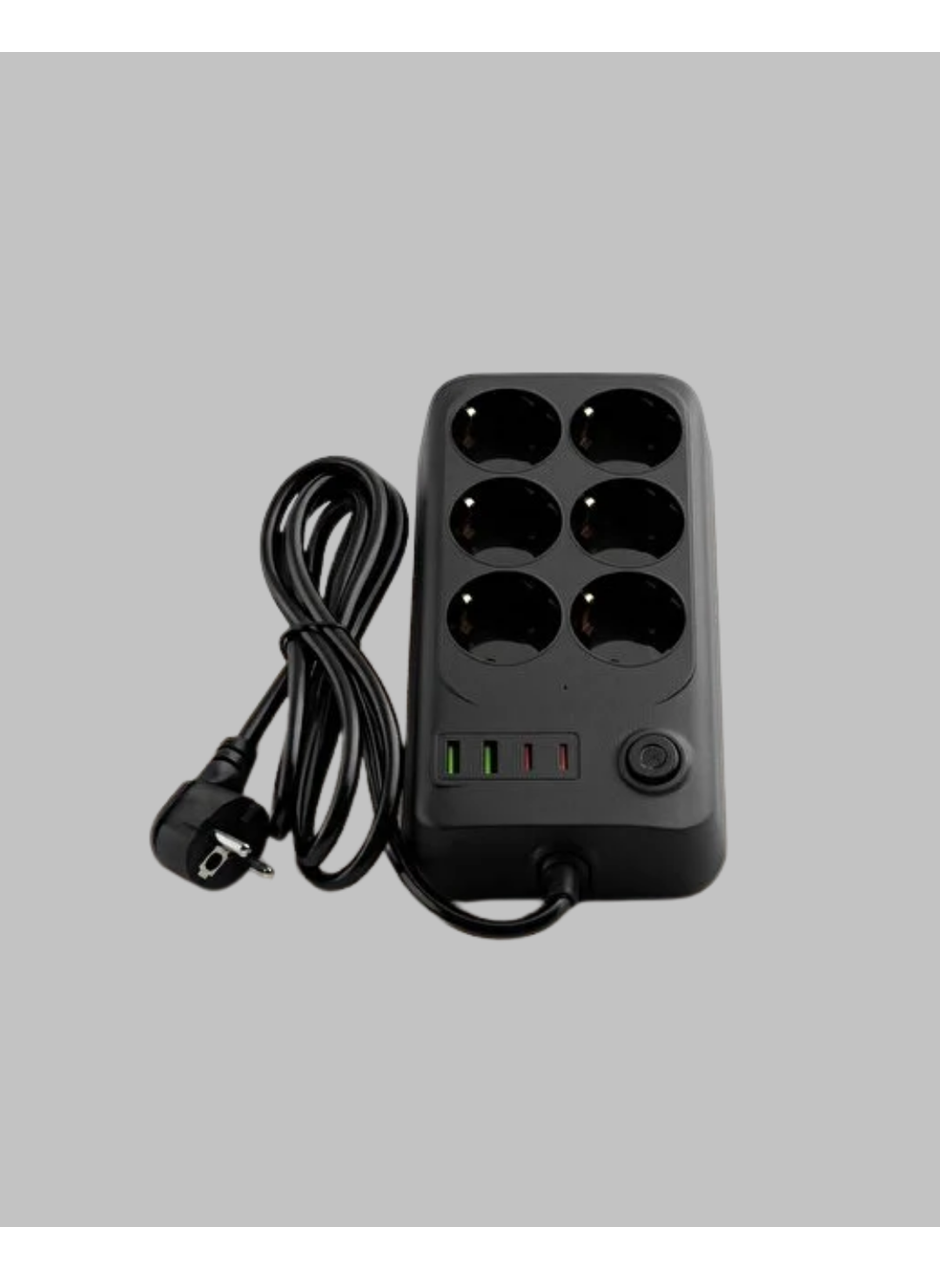 2500W Güçlü 6’lı Priz USB ve Type-C Çıkışlı Termal Korumalı
