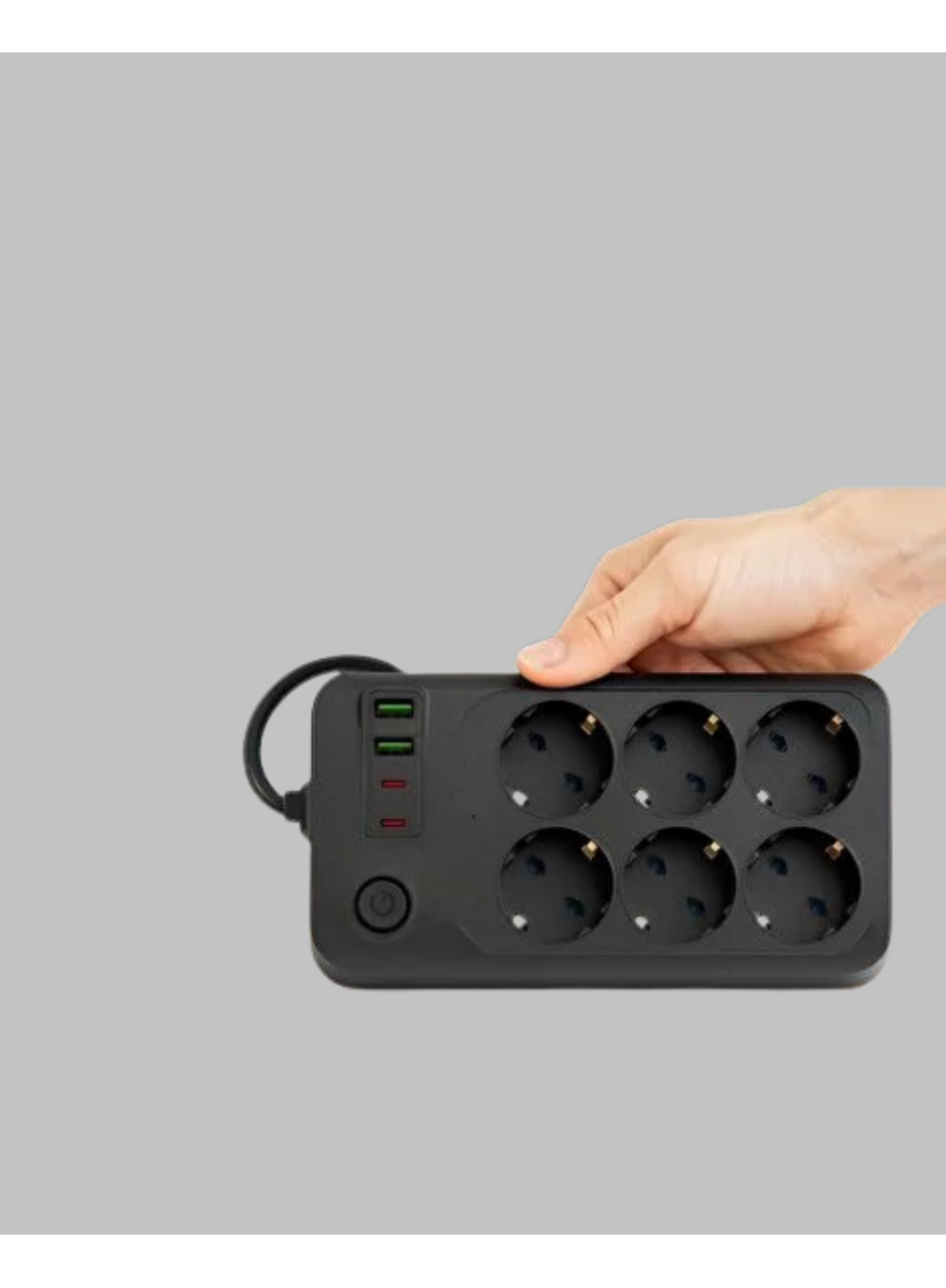 6’lı Grup Priz Termal Korumalı USB Type-C Çoklu Priz 2 Metre Kablo