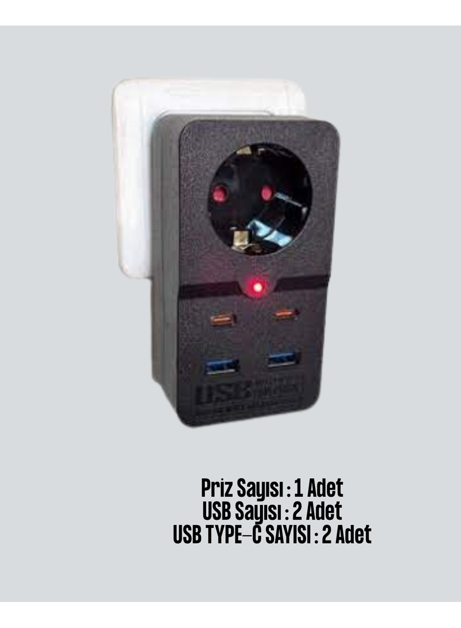 Tip Akım Koruma Prizi 10A 2500W USB Type C Destekli