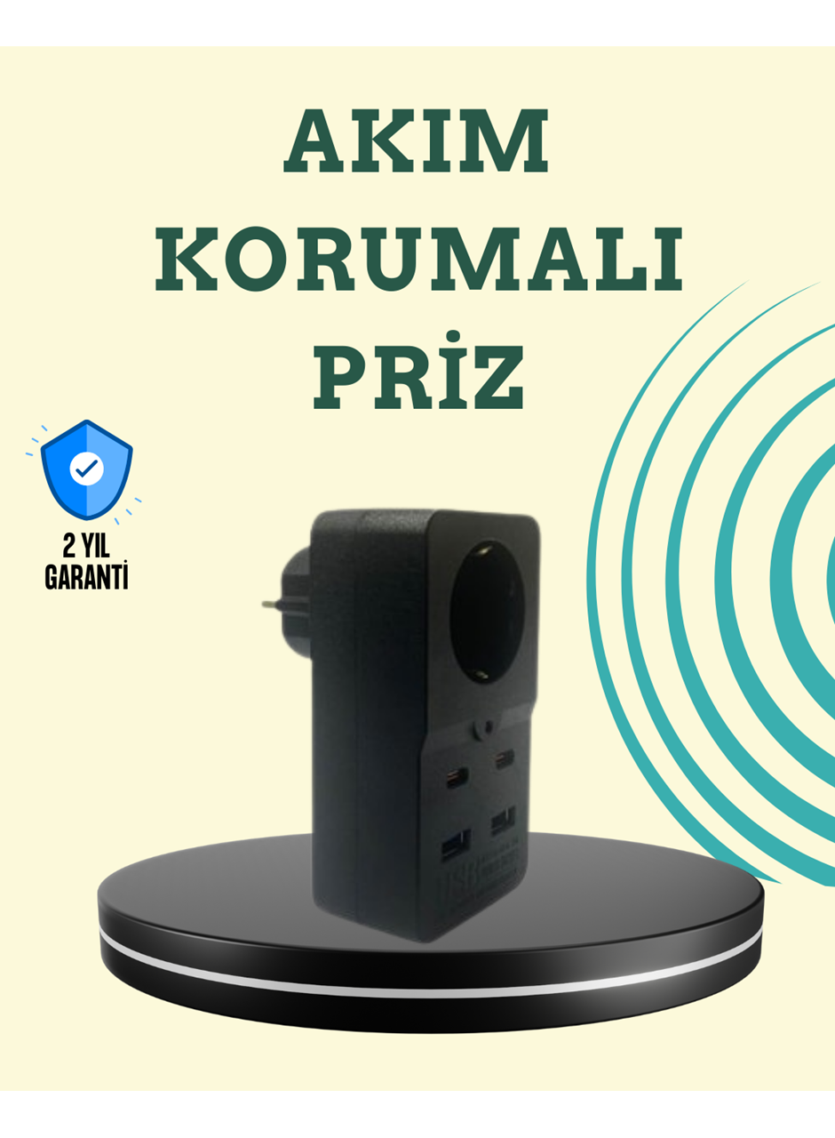 Isıya Dayanıklı PC Gövdeli Akım Korumalı Priz 4 USB