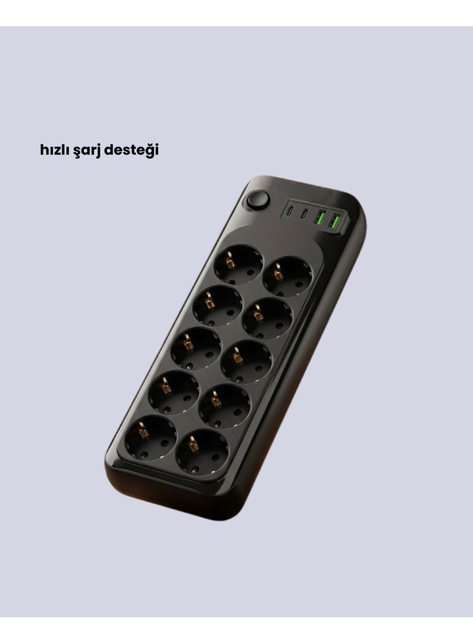 10 Prizli Uzatma Kablosu Termal Koruma USB Type-C Hızlı Şarj 2500W