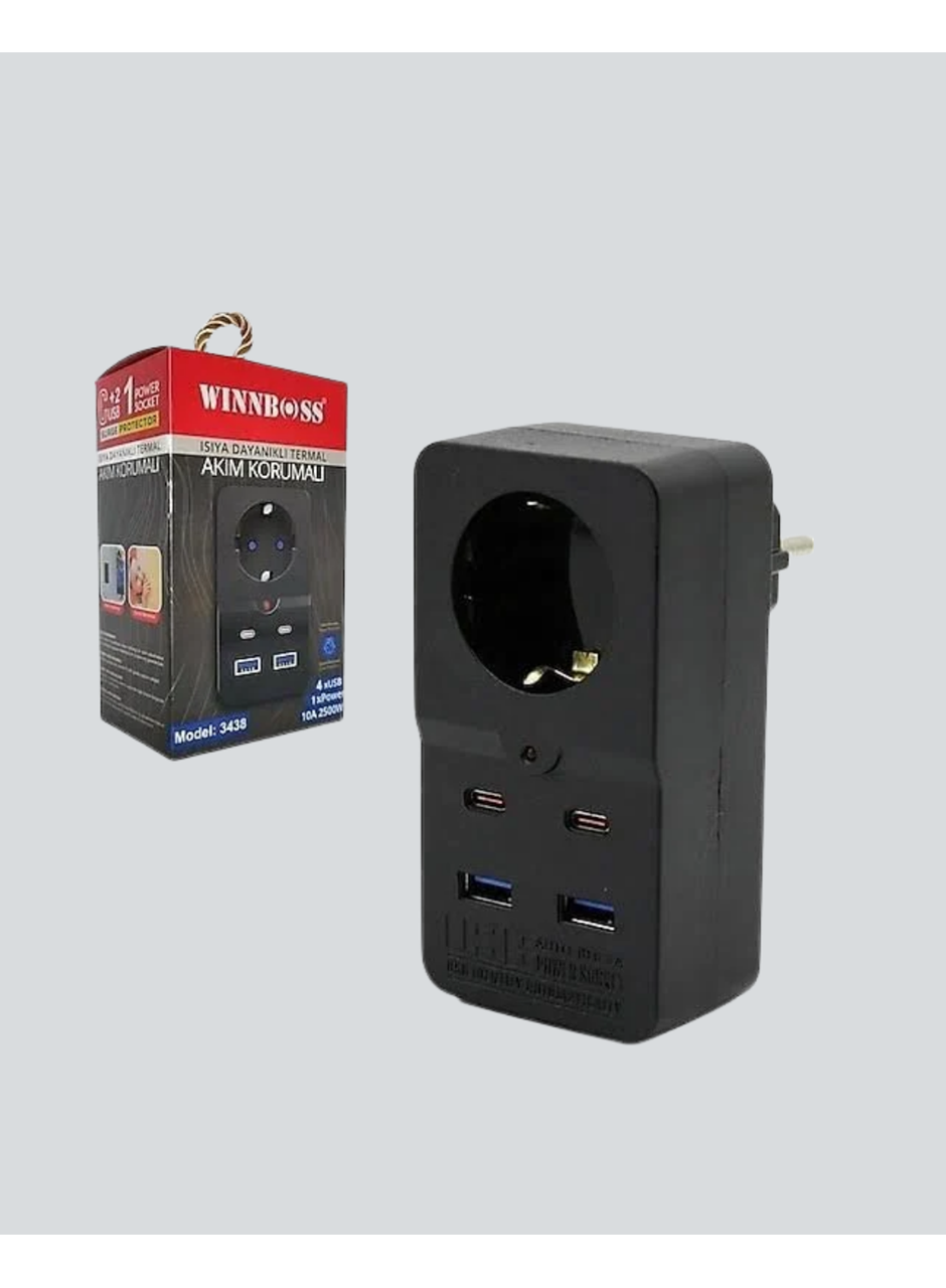 Isıya Dayanıklı PC Gövdeli Akım Korumalı Priz 4 USB
